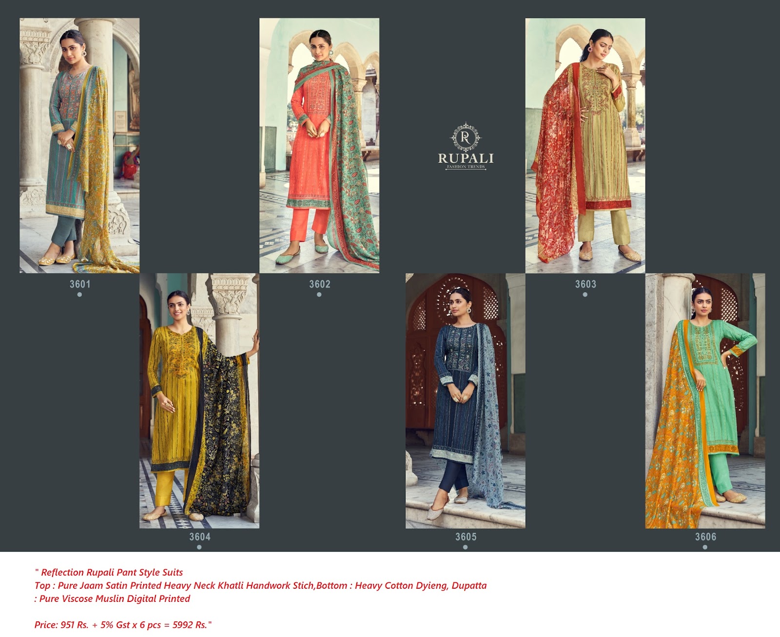 Buy Jaam Satin Handwork Reflection Rupali Pant Style Suits C